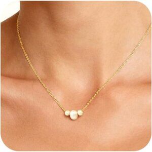 Women's 3 Gold Pearl Necklace 14k Gold Plated Dainty Pearl Necklace Choker